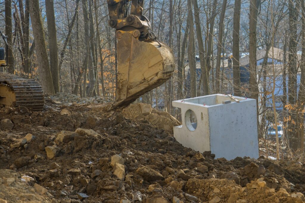 Drainage system on square concrete manholes are installed at constructed for draining stormwater on